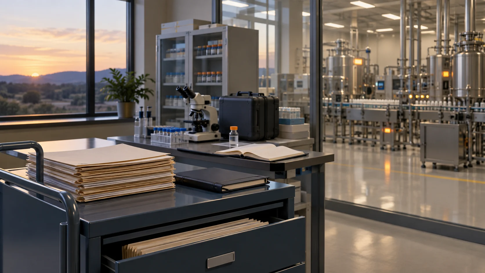 Biopharmaceutical facility with patient files and active production