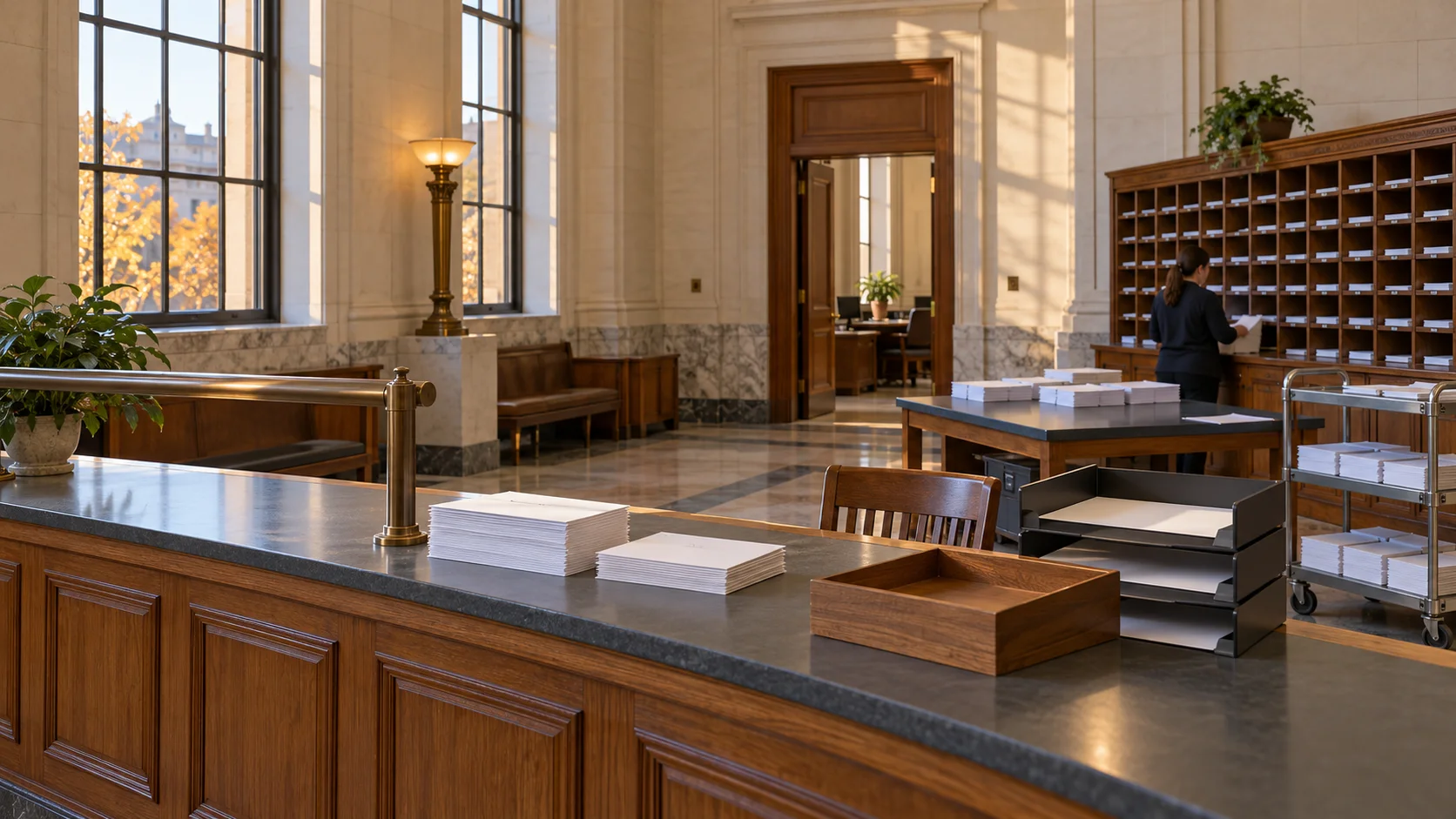 Une salle de tribunal avec des dossiers en attente de traitement