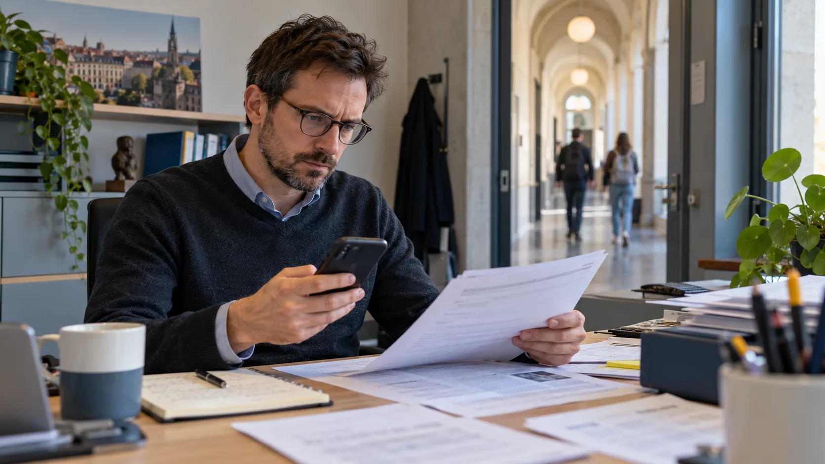 A technician reviews a messaging service incident log in a quiet office