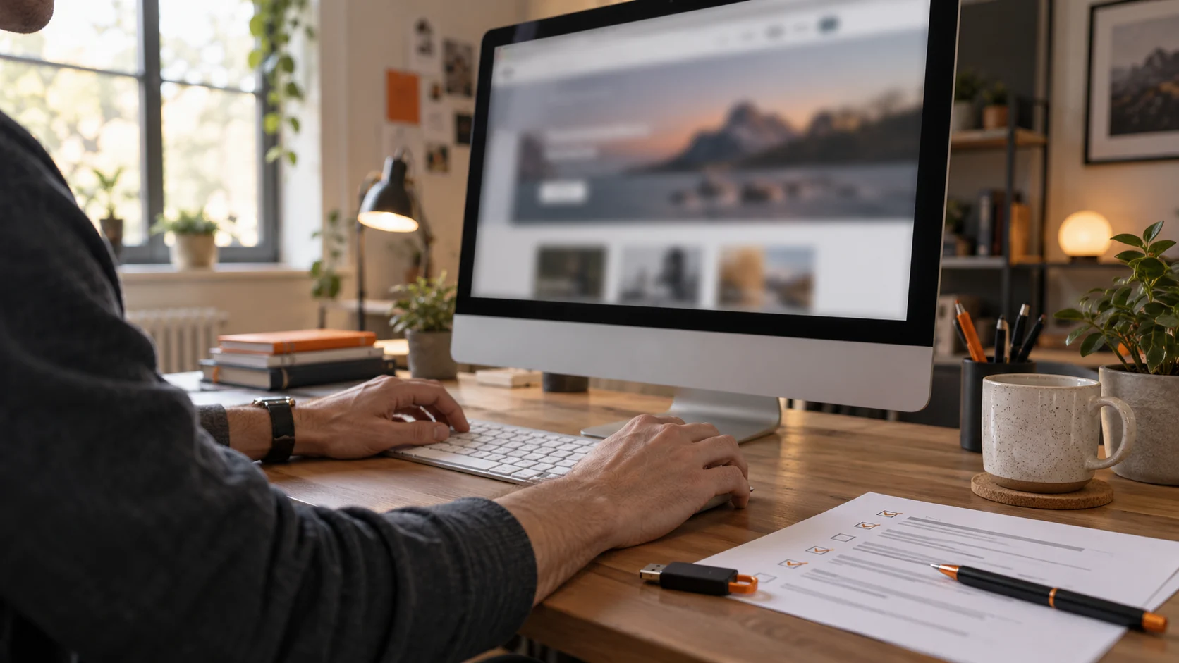 Développeur web inspectant un poste de travail dans une agence