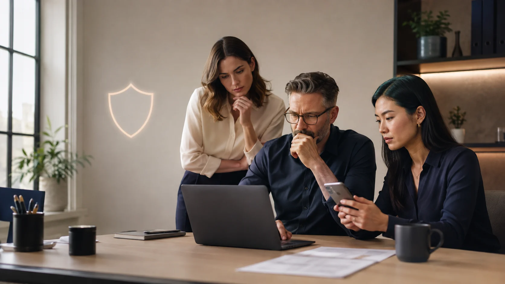 Finance team verifying an urgent payment request at a workstation