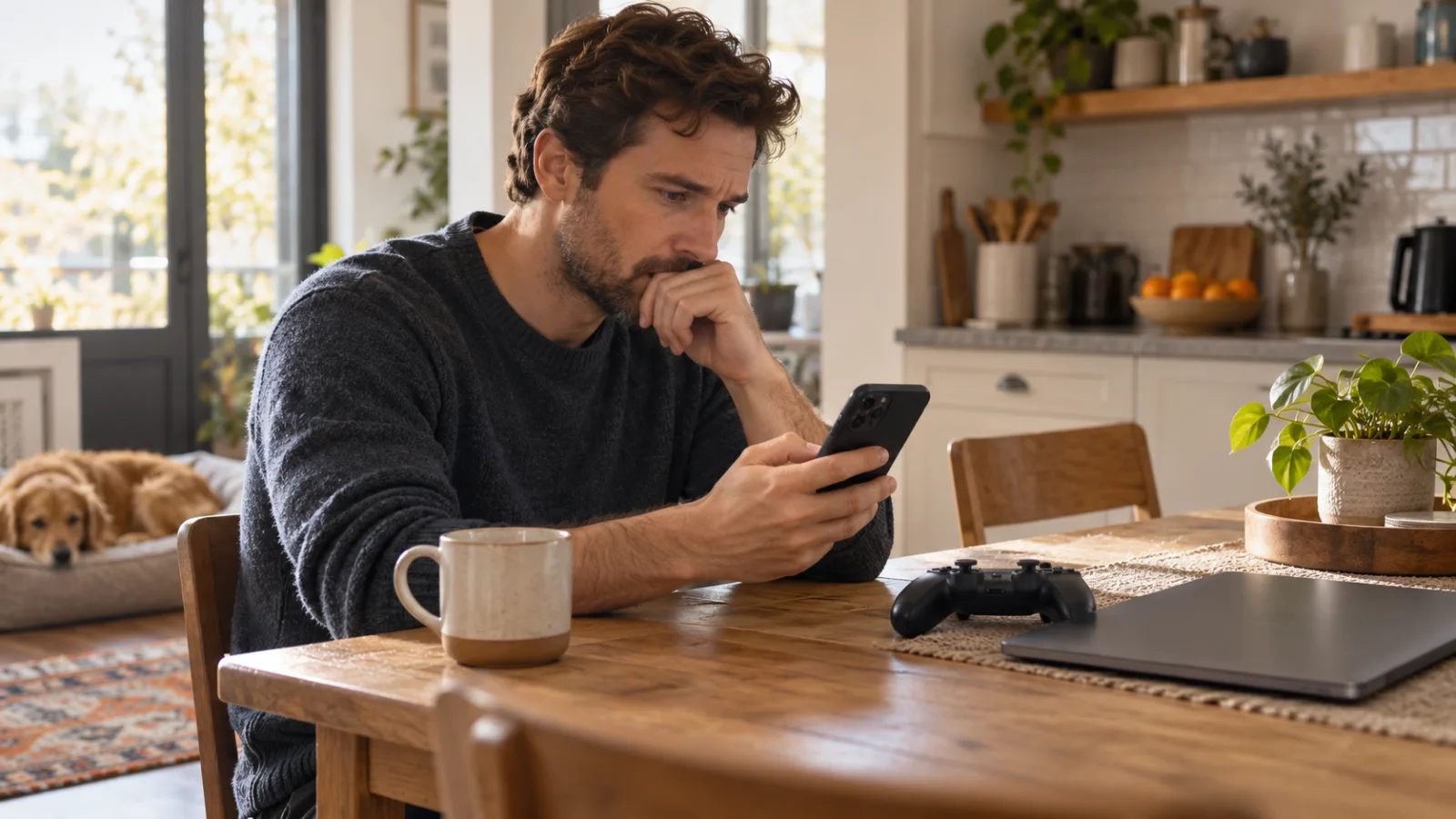 A person checks a security notification on a phone beside a game controller