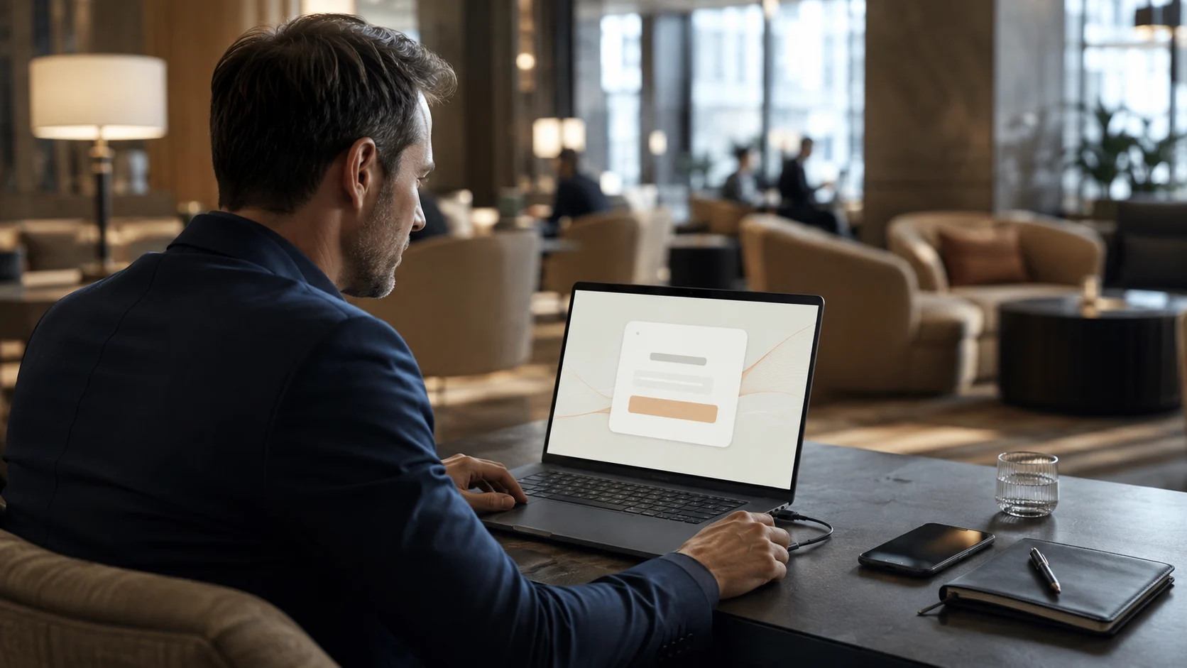 Business traveler facing a compromised hotel Wi-Fi portal