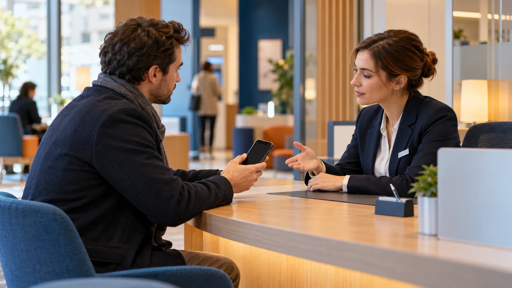 Une cliente vérifie une sollicitation auprès de sa banque