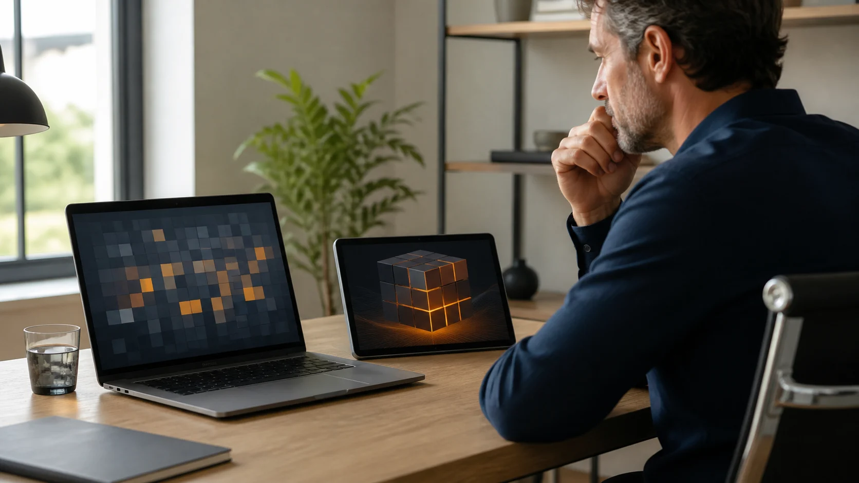 Business leader reviewing an encrypted vault on workplace devices