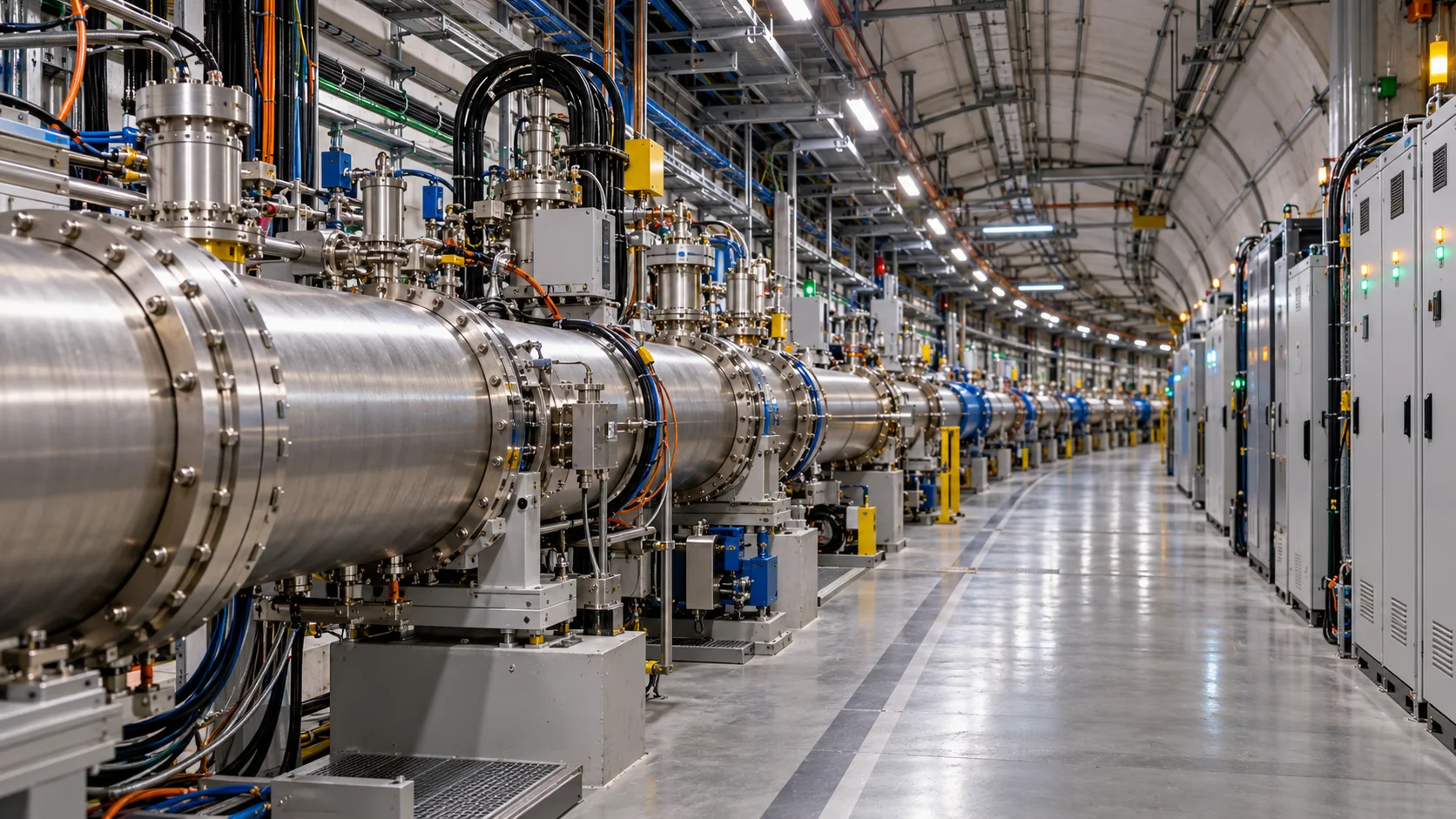 Research laboratory corridor with industrial equipment