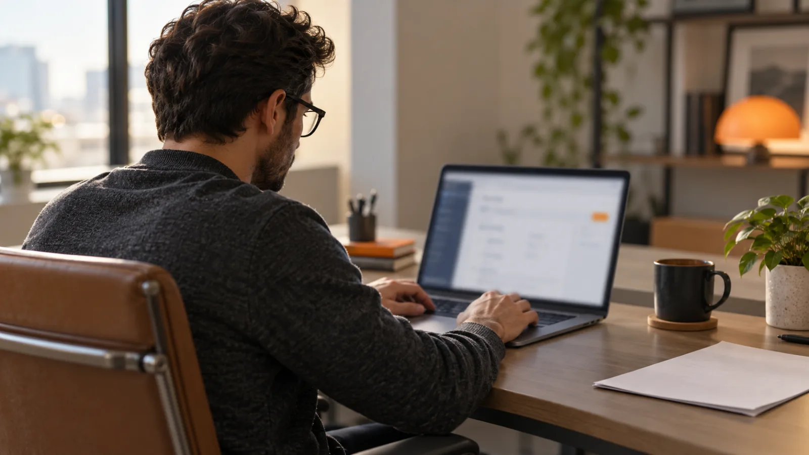 Engineer reviewing software configuration on a laptop