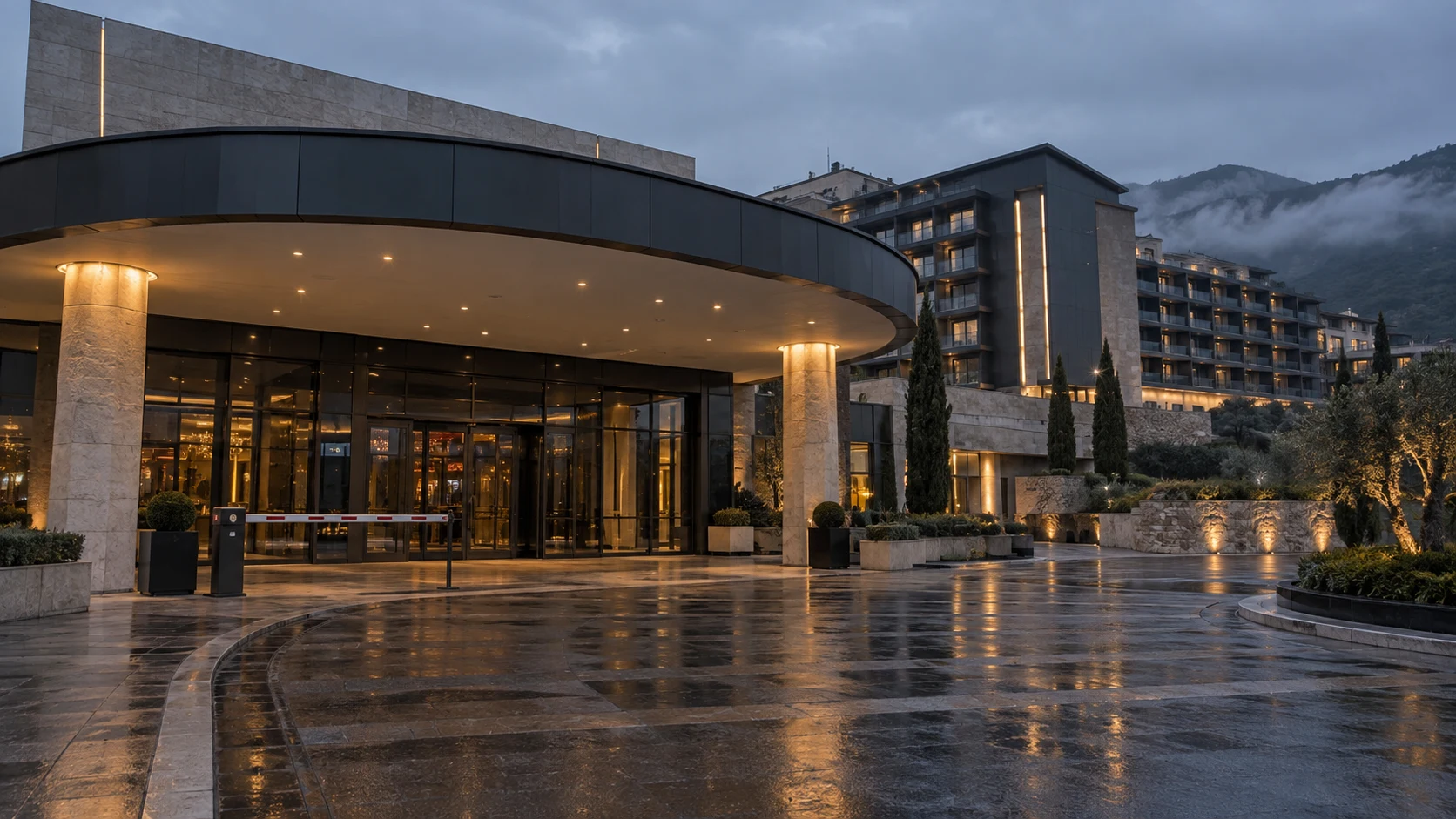Empty casino-hotel entrance after a business interruption