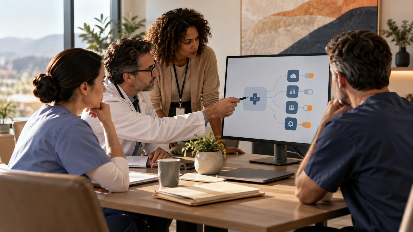 Équipe de santé vérifiant les accès à des applications connectées