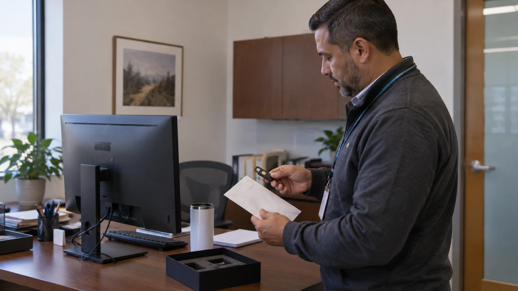An administrator rotates a security token in an HR office