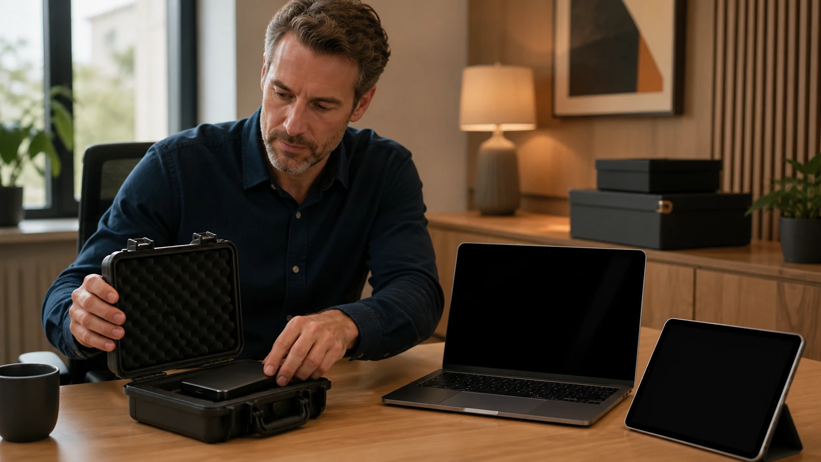 Business owner preparing an encrypted copy of the company vault
