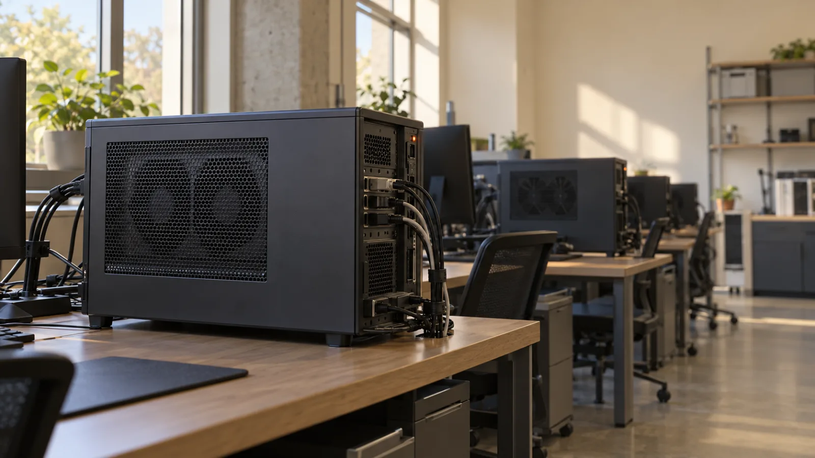 Poste de calcul graphique dans un laboratoire informatique calme