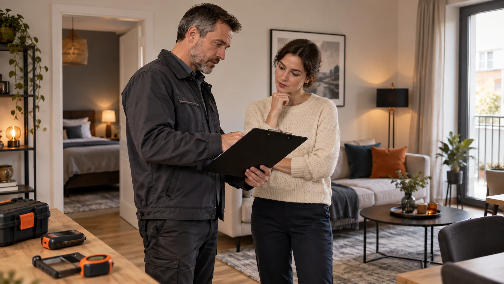 Property professional conducting a diagnosis in an apartment