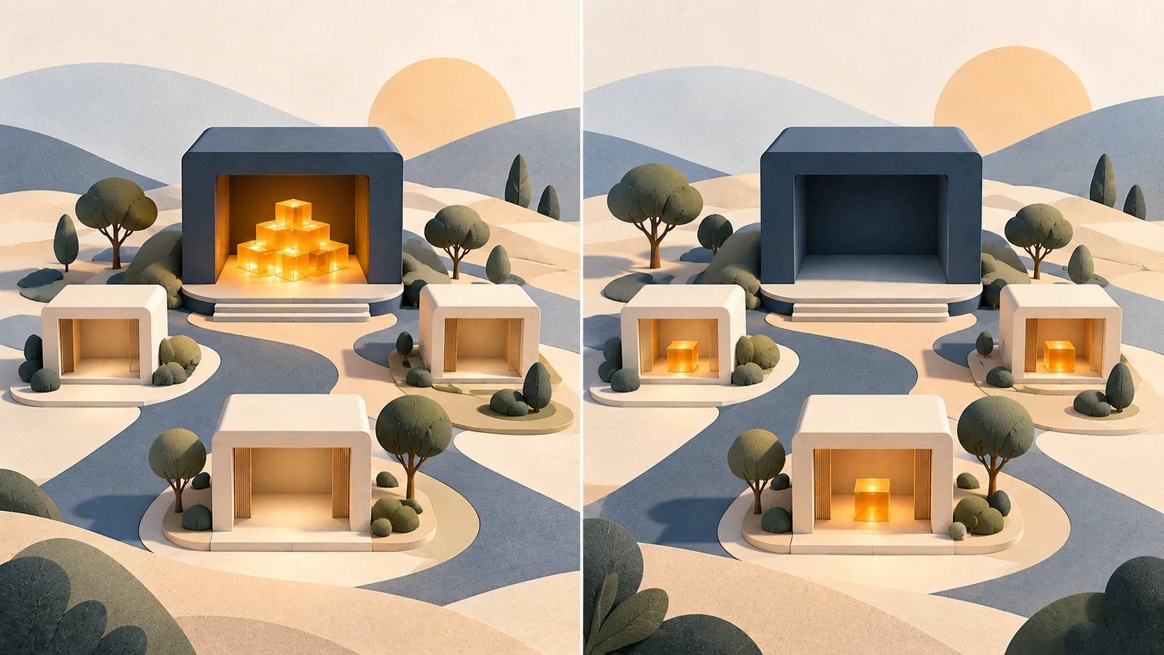 A model comparing a central data repository with archives distributed across individual buildings