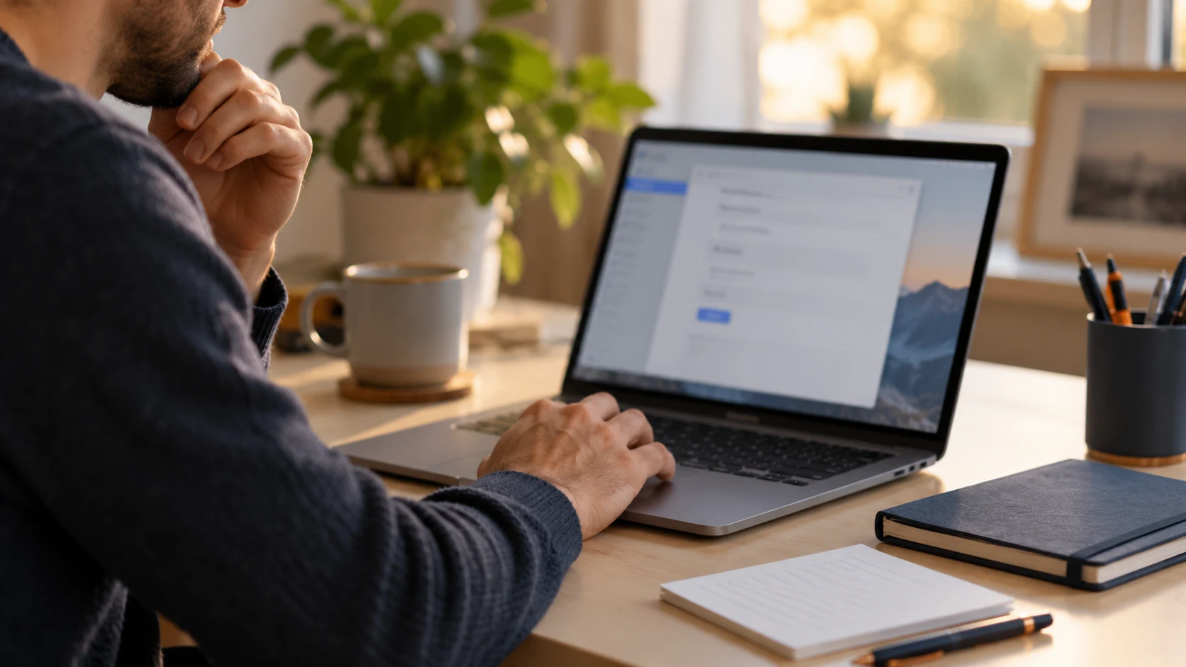 Une personne vérifie la configuration d’un compte de messagerie sur un ordinateur portable