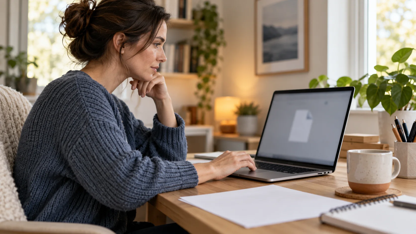 Une personne examine un fichier téléchargé sur un ordinateur portable