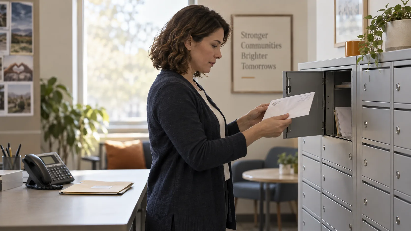 An administrator checks an update in a mail operations room